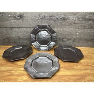 Juliska Pewter Stoneware Octagon 8.75” Plate Metallic Glaze~ Set Of 4